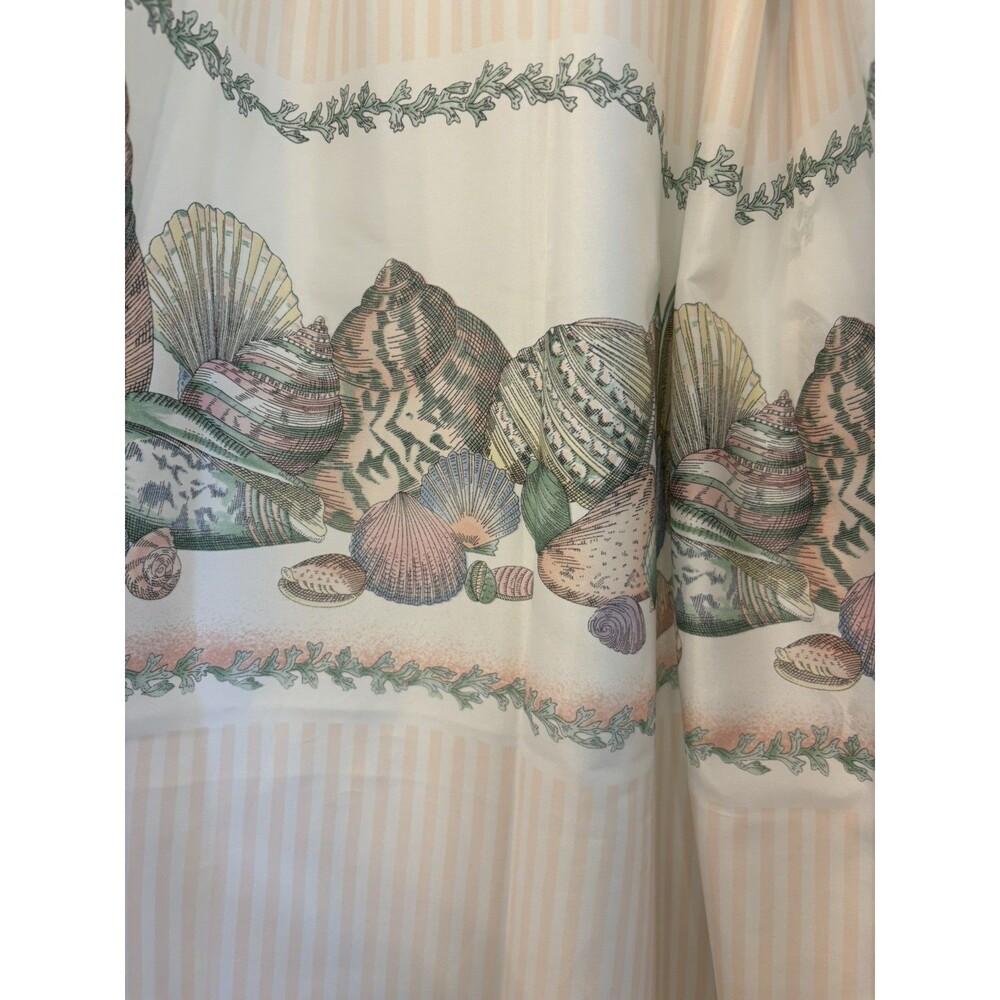 VTG 90s Seashell Stripe Pattern Shower Curtain Beachy Coral White Seafoam Green